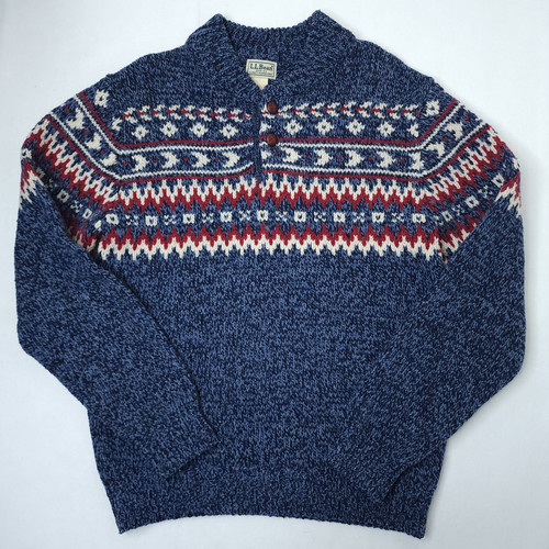 L.L Bean Fair Isle Pullover 100% Lammwolle Norwegen Strick 2-Knopf Henley Ausschnitt S-Reg - Bild 1 von 11