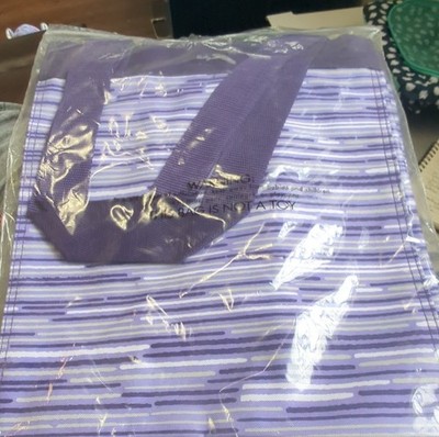 Thirty-One Essential Storage Tote Geo Stripe Purple Striped Double Handles