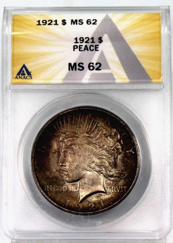 1921 Peace Dollar - ANACS Graded MS62 Toned !!