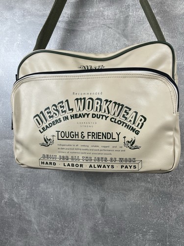 Borsa a tracolla Diesel vintage logo resistente e amichevole verde crema utility - Foto 3 di 11