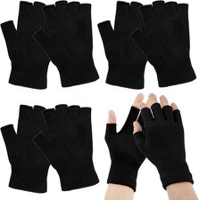 BEVTEE 4 Pairs Fingerless Gloves for Women Men, Winter Knitted Half Finger Glove