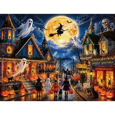 Spooky Halloween Town 2000 Piece Jigsaw Puzzle for Adults, Ghosts Witch