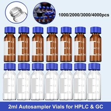 3000PCS 2ml Amber/Clear Sample Vials+Caps Screw Thread Top HPLC GC Glass Bottle