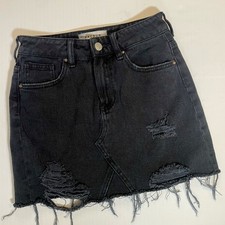 Pacsun Sz 23 Black Denim Distressed Casual Rough Hem Mini Skirt Festival Girlie