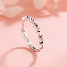 Colourful Heart Adjustable Sterling Silver Ring Women Girls Engagement Jewellery