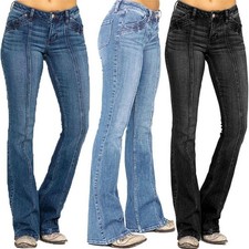 Women's Low Rise Denim Trousers Bootcut Flared Jeans Stretch Waist Pants Size UK