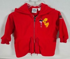 VTG DISNEY WINNIE THE POOH GIRLS RED ZIPPER FLEECE JACKET W/ HOODIE 18 MONTHS
