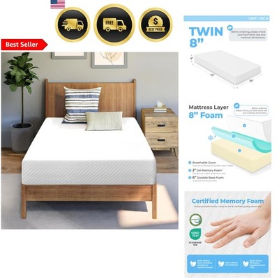 Twin Mattress 8 Inch Gel Memory Foam Medium Firm Cooling CertiPUR Foam