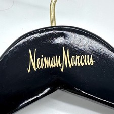 Vintage Neiman Marcus Black Lacquer Round Wooden Brass Suit Coat Hanger w/Pants