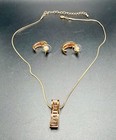 Vtg Gold Tone Channel Set Crystal Baguette Pendant Necklace / Post Earrings Set — photo 8