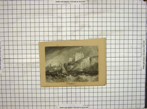Original Old Antique Print View Deippe France Castle Sea Boat Engraving