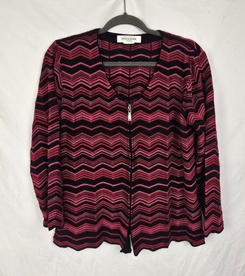 Exclusively Misook Red Pink Zipped Sweater Blazer Knit Cardigan sz L Petite 