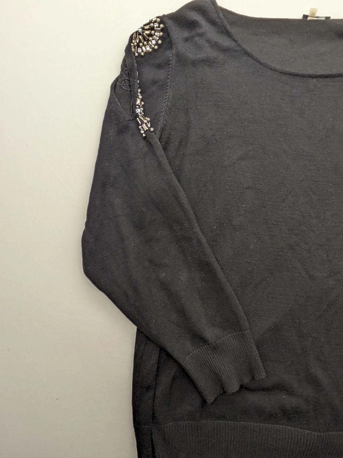 Vila Milano Damen Pullover Schulterfrei 2X Schwarz Pulli Verziert Perlen 2392 image 10