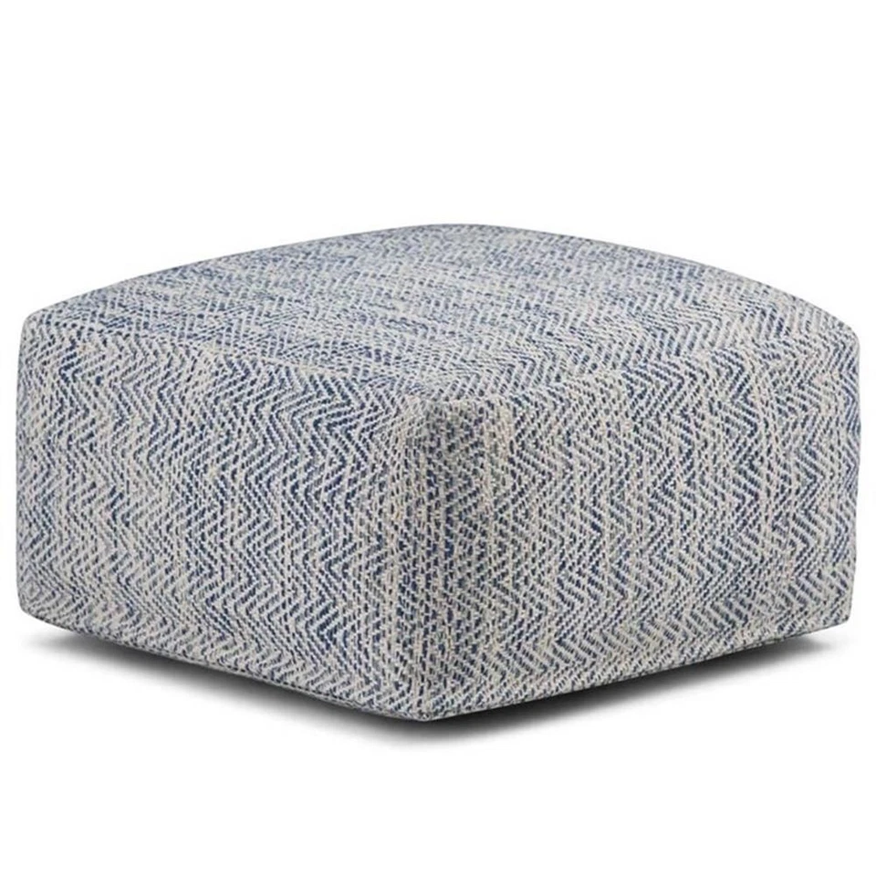 Trent Home Boho Square Pouf in Patterned Denim Blue Melange Cotton - Image 2 of 4