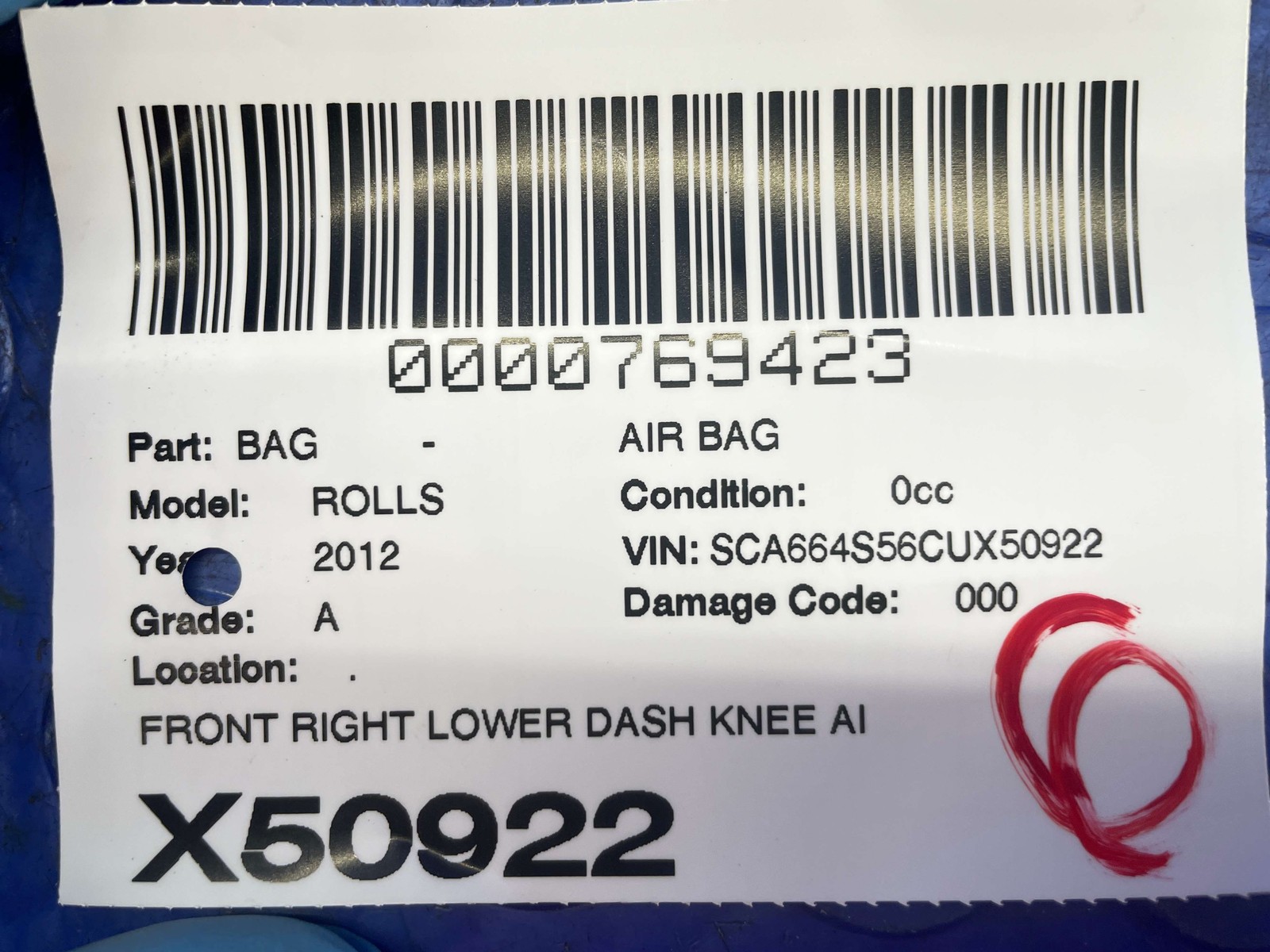 Rolls-Royce Ghost 2010-2014 Front Right Lower Airbag