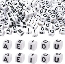 500Pcs Vowel Pony Beads Letters for Keychains Making A, E, I, O, U , 6X6Mm Larg