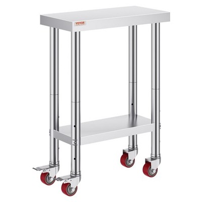 Stainless Steel Work Table 12x24x34in, 700lb, 4 Wheels & 3-Height Shelves
