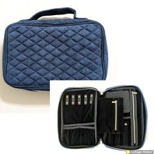 Quilted Navy Blue Travel Jewelry Organizer Case Zip Pouch Padded Storage Bag