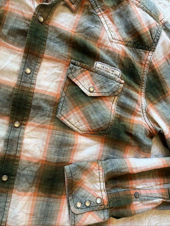 Mens Diesel Co Plaid Shirt Pearl Snap Western Size XL Slim - Image 4 of 4