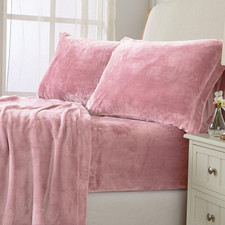 Ultra Soft Micro Fleece Sheets Set Queen Extra Deep Pockets Plush Warm Pink