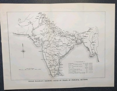 Original 1929 Map of Indian Railways Showing Gauge of Track Principal Systems