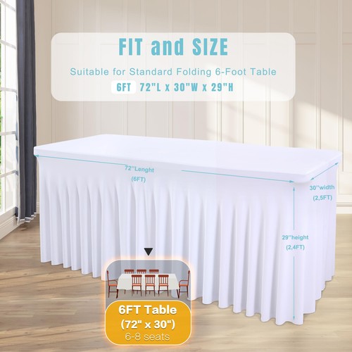 2 Packs White Spandex Table Clothes for 6 Foot Rectangle Tables, Wrinkle Free... - Picture 8 of 9