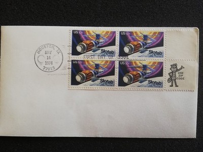 FDC, USA 1974, Weltraumprojekt Skylab, Raumstation, 4er Block