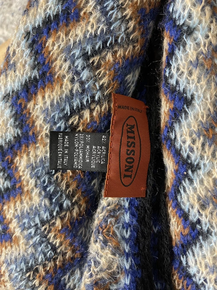Bufanda Missoni para mujer talla única azul marrón mezcla de lana Chevron flecos hecha en Italia Foto 2 de 4