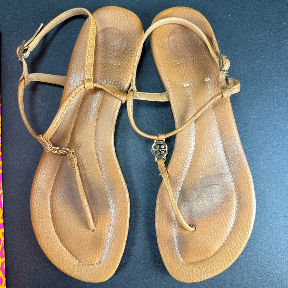 Sandalias de tanga Tory Burch Emmy de cuero tostado real para mujer talla 9,5 Foto 3 de 4