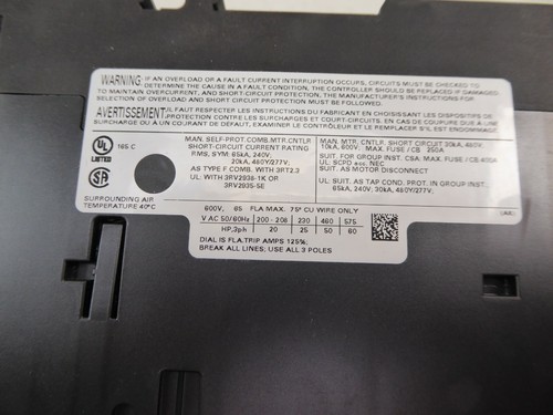 Siemens 3RV2031-4JA10 Motor Protection 65A 690VAC 3P 4kA Interrupt NEW NO BOX - Picture 4 of 10