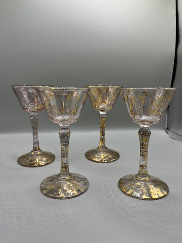 Pink & Gold Speckle Liquor Glasses | Hollywood Regency, Atomic, 1950s Set of 4 - Picture 7 of 9