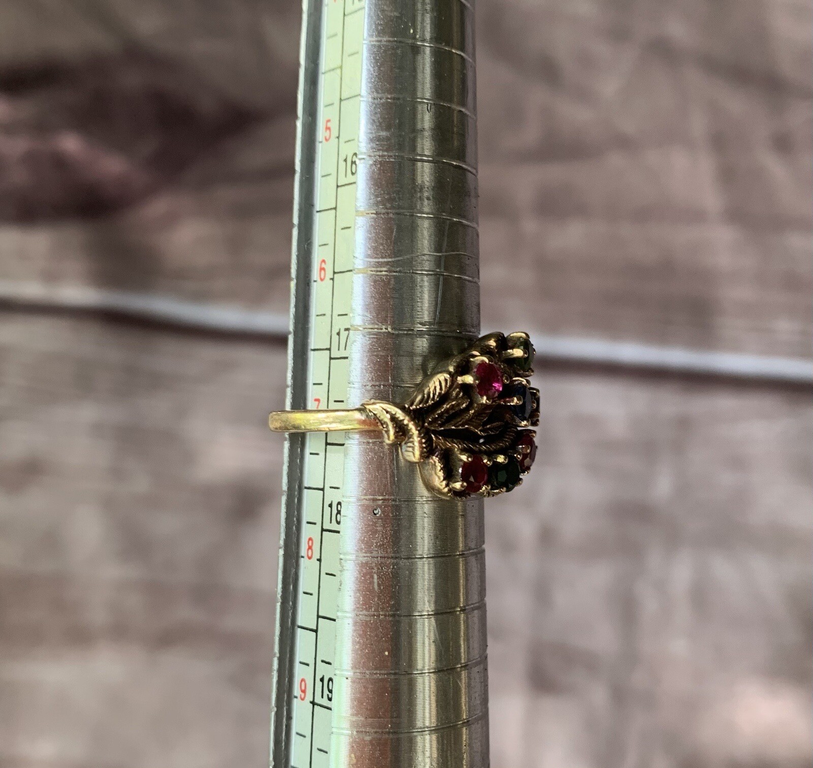 10k Multi Stone Ring Genuine Ruby Emerald Peridot… - image 3