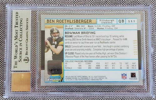 BEN ROETHLISBERGER 2004 Bowman Chrome AUTO RC #ED /199 (BGS 8.5) Card #111 RARE! - Photo 2 sur 2