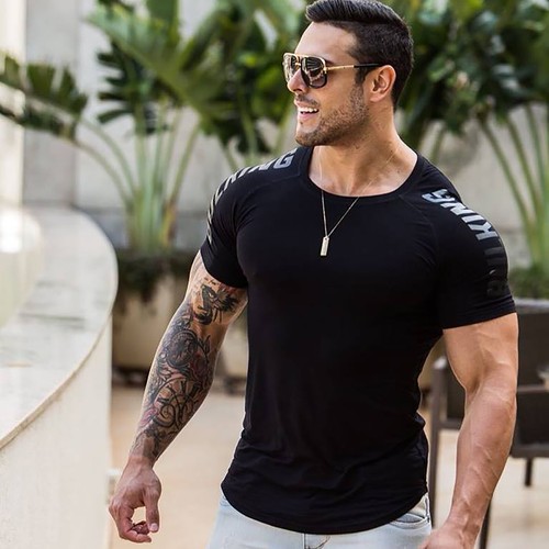2023 Men Compression Slim Fit Top Short Sleeve Gym T-Shirt Running Fitness Sport - Picture 11 of 19