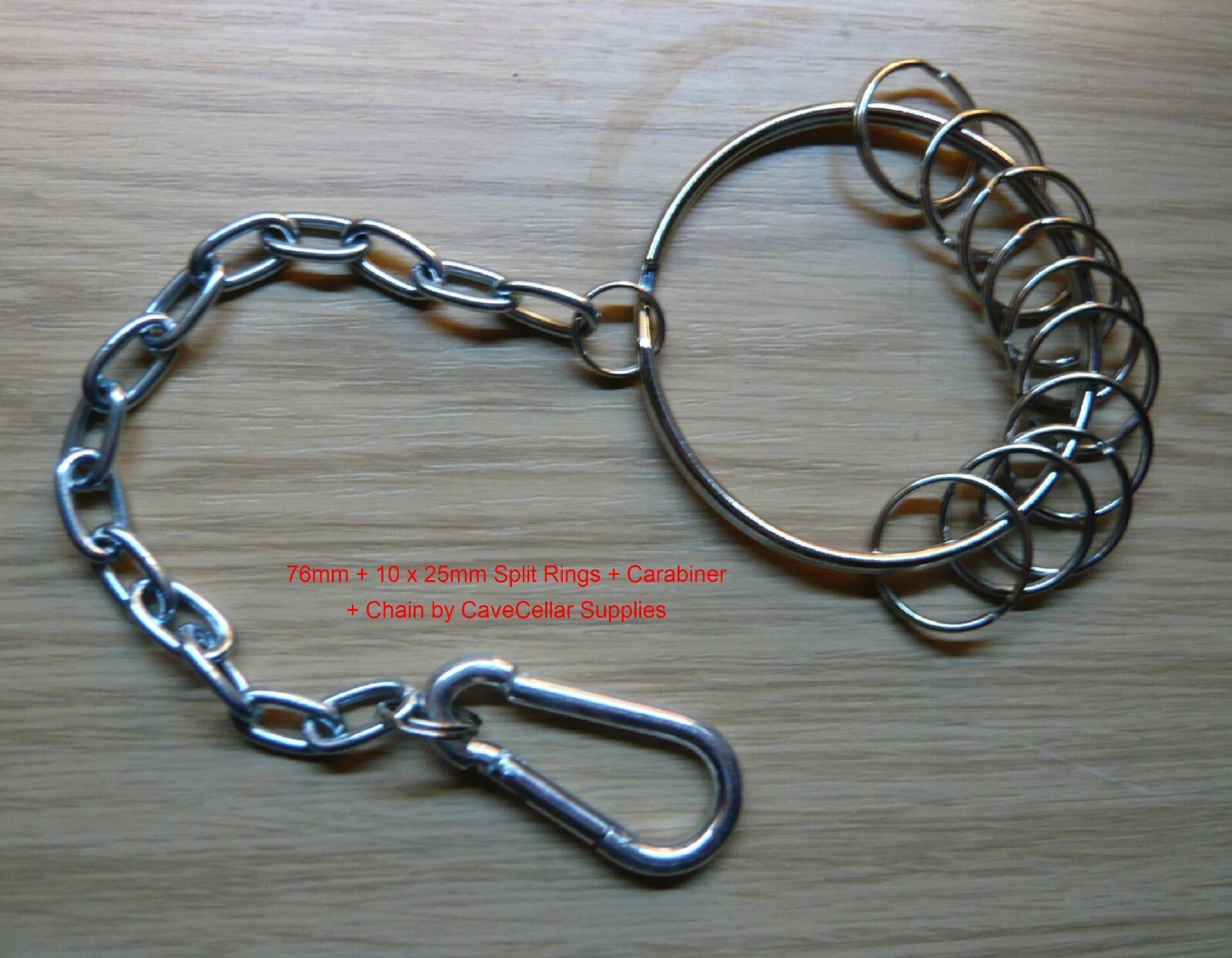 76mm JAILERS KEY RING CHAIN 340mm lg HEAVY DUTY WITH SPLIT KEY RINGS