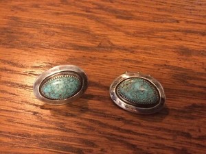 Navajo Old Pawn Silver And Turquoise Cuff Links