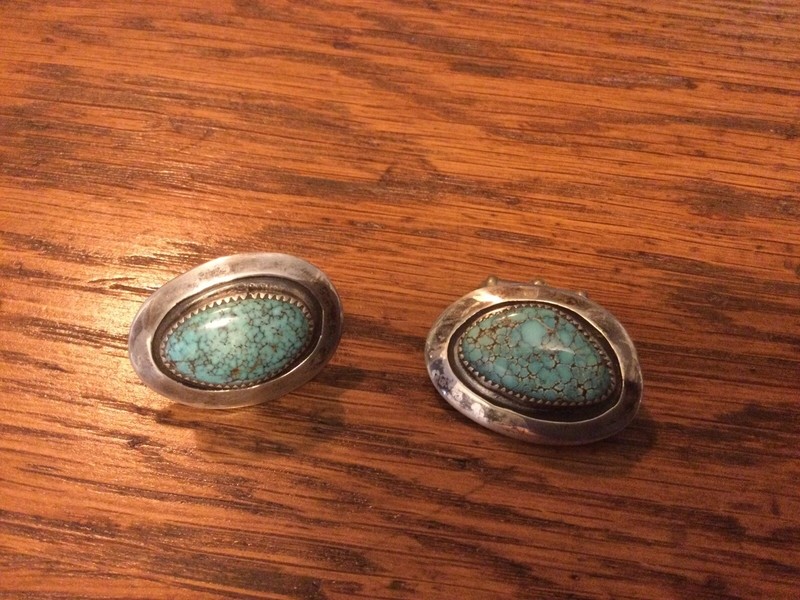 Navajo Old Pawn Silver And Turquoise Cuff Links