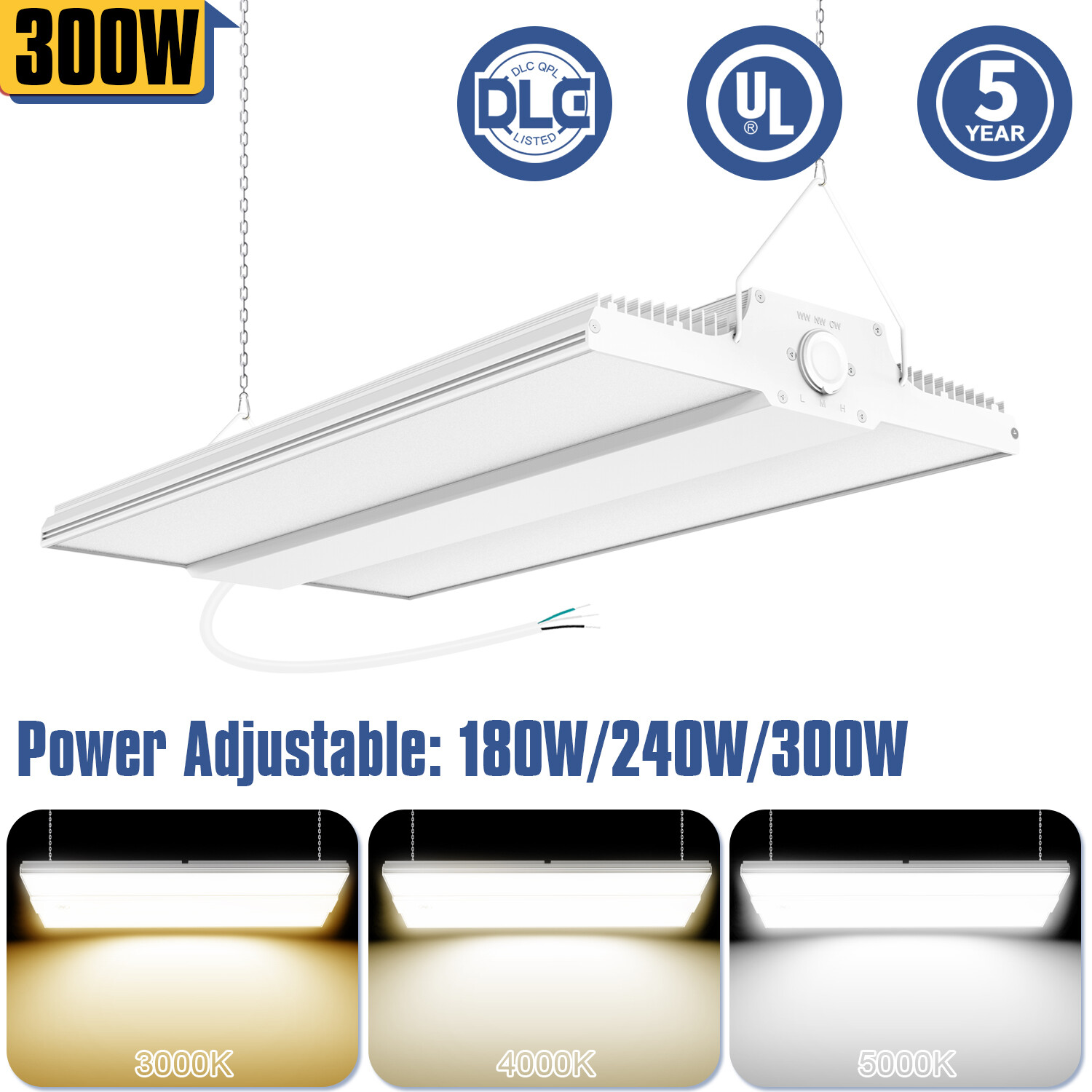 300Watt LED Linear High Bay Shop Light Commercial Warehouse Factory Hanging Lamp