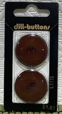 Dill Buttons Extra Large 1-18" 2 Hole Brown Germany #5418 NEW Sealed 2 in Pkg