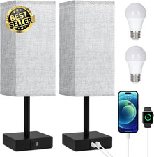 Set of 2 Touch Control Bedside Lamps with USB C+A Ports 3-Way Dimmable Grey LED