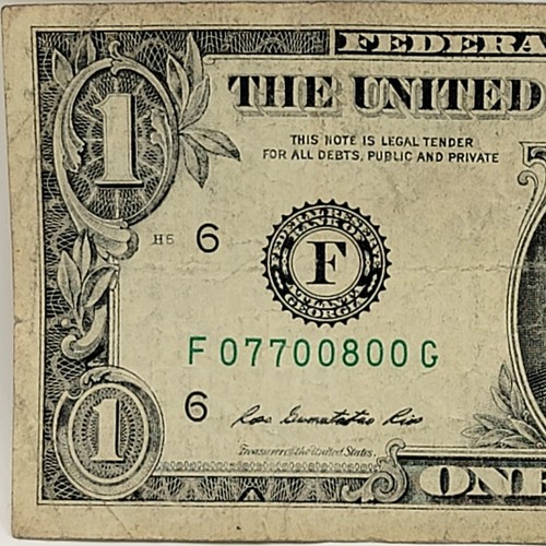 Consecutive Trip Pairs 0s 7s Fancy Serial Number One Dollar Bill F07700800G 2013 - Picture 3 of 8