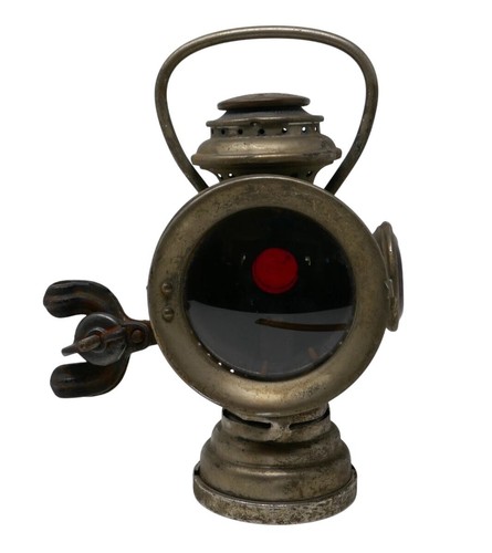 Antique The Neverout Insulated Bicycle Kerosene Safety Lamp Lantern Red Lenses
