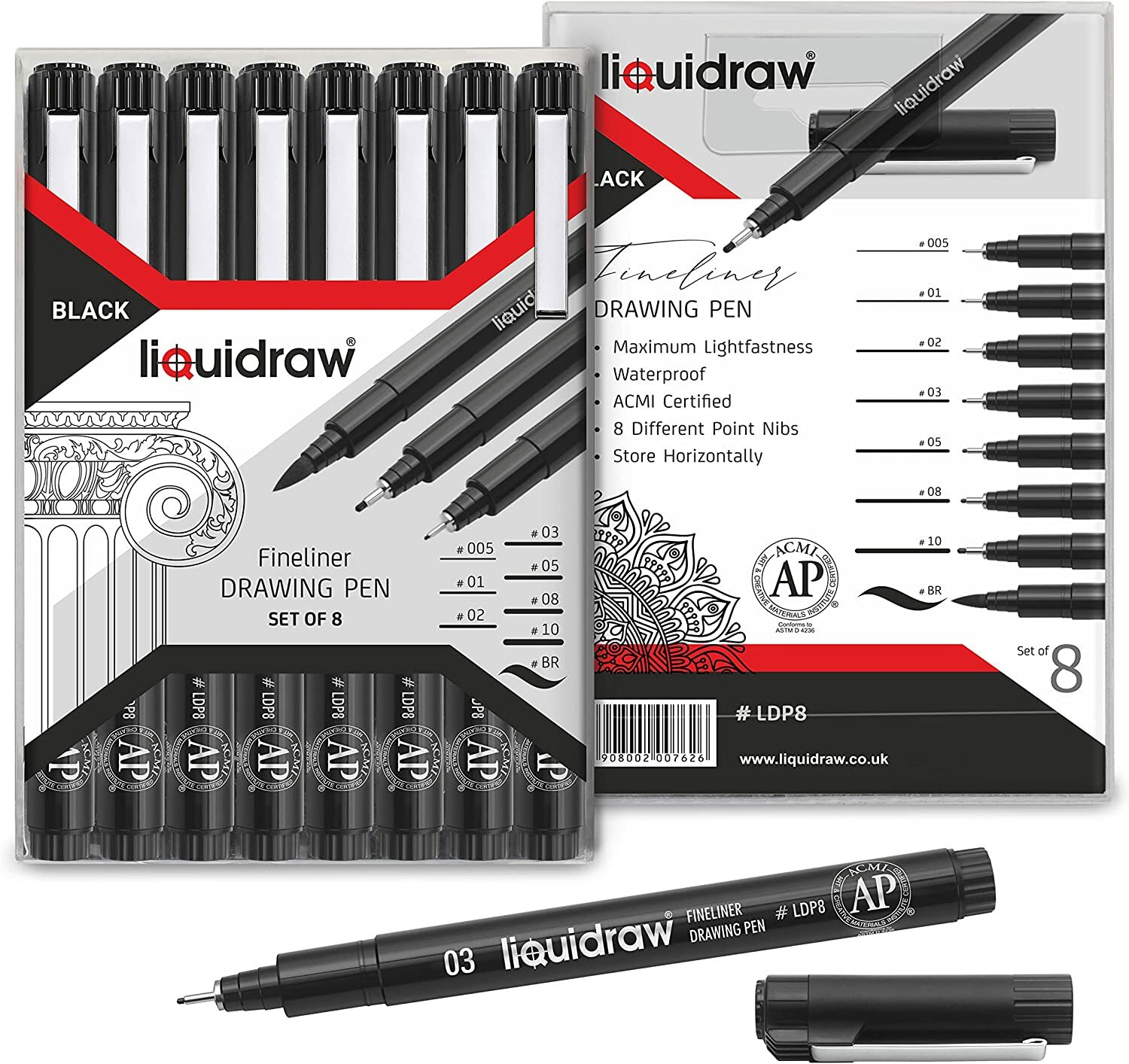 Drawing Pens Set Of 8 Black Fineliners Waterproof Ink Technical Fineliner  Brush