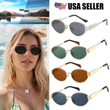Retro Oval Cat Eye Sunglasses Womens Trendy Gold UV400 Sun Glasses Vintage USA