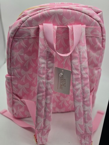Kenz Kustomz Backpack Pink w/ White Bows Gold Zippers New Tablet Pocket--D - Picture 3 of 4