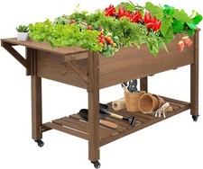 PetsCosset Raised Garden Bed Mobile Raised Wooden Box with Lockable Wheels