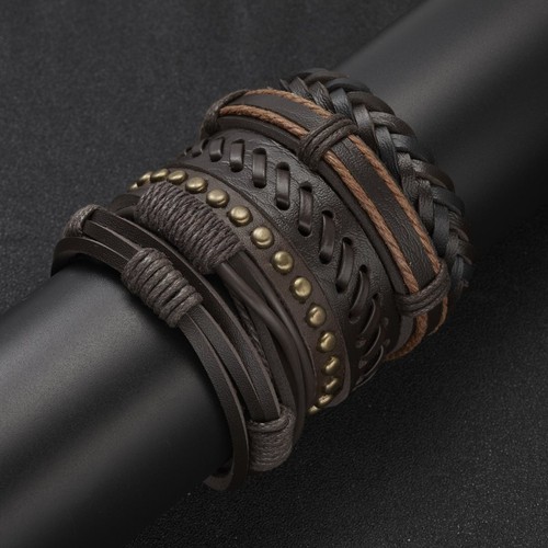6pcs Mens Punk Leather Wrap Braided Bracelet Wristband Bangle Cuff Jewelry Gift - Picture 5 of 5
