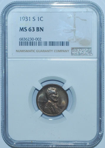1931 S NGC MS63BN Brown Lincoln Wheat Cent