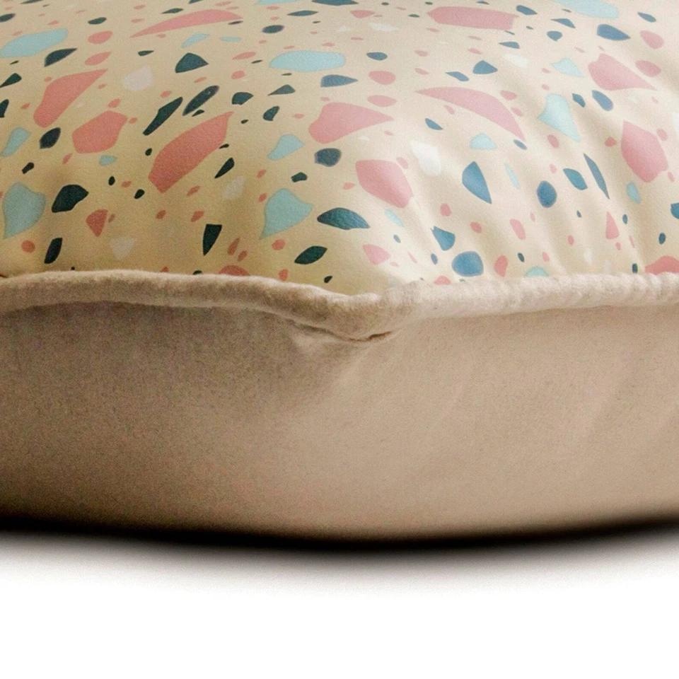 Beige Lumbar Pillow Cover, 12"x16" Faux Leather Cushion-Terrazo Fun Beige - Image 2 of 3