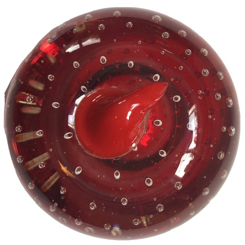 Red Cased Glass Apple Paperweight Controlled BubblesBullicanti Red Stem - Picture 3 of 12